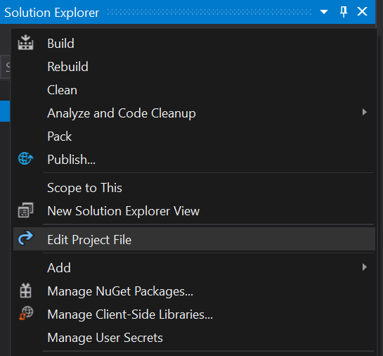 open csproj file from visual studio in dot net core