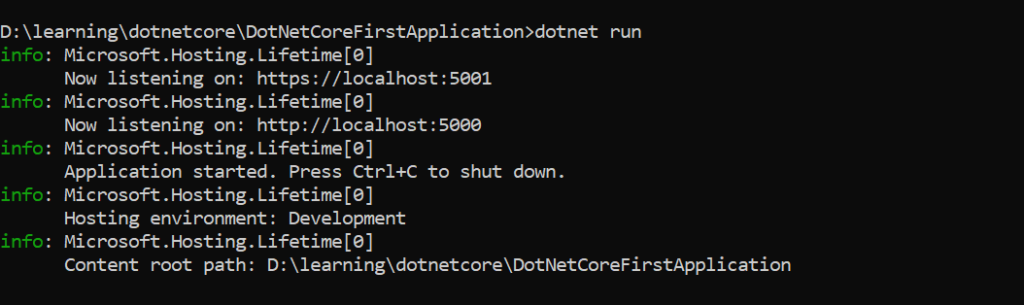 run asp.net core application using dotnet cli