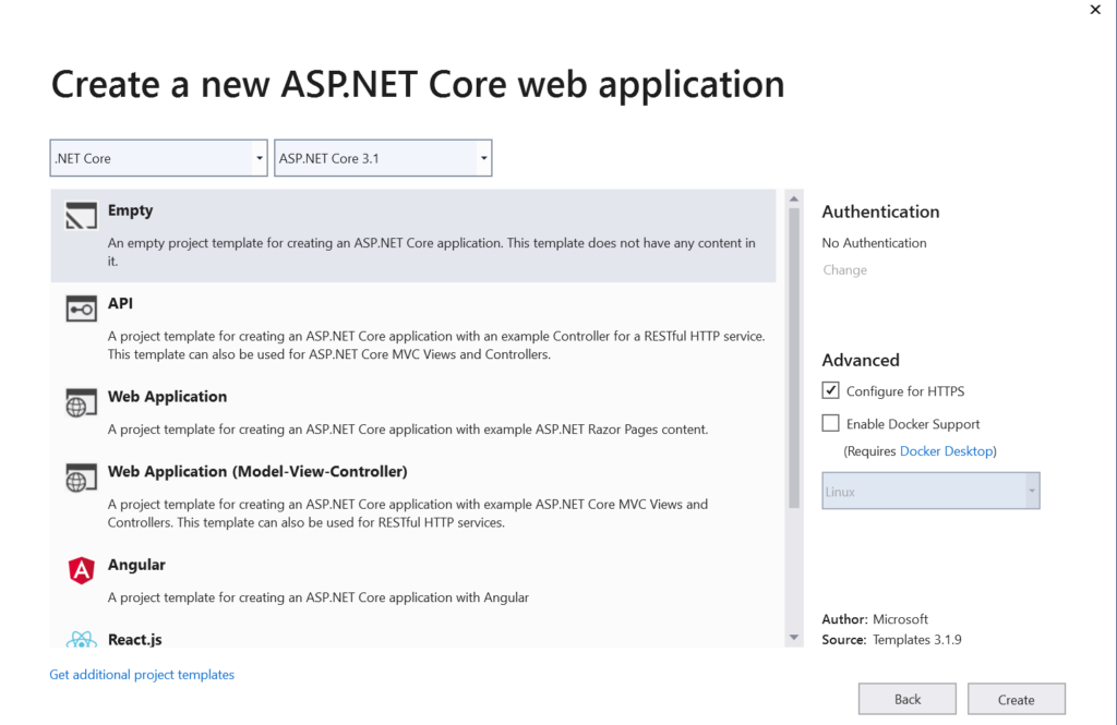 dot net core application template