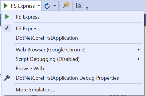 select iis express or kestrel to run asp.net core application