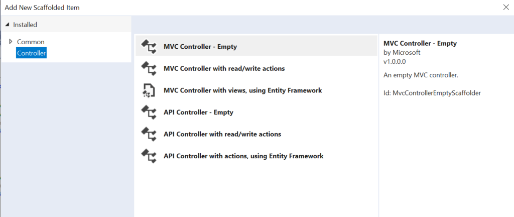 choose the controller type or template